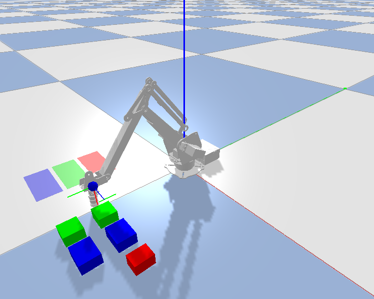 Simulated UArm which will be controlled to pick up and sort boxes using PPO.