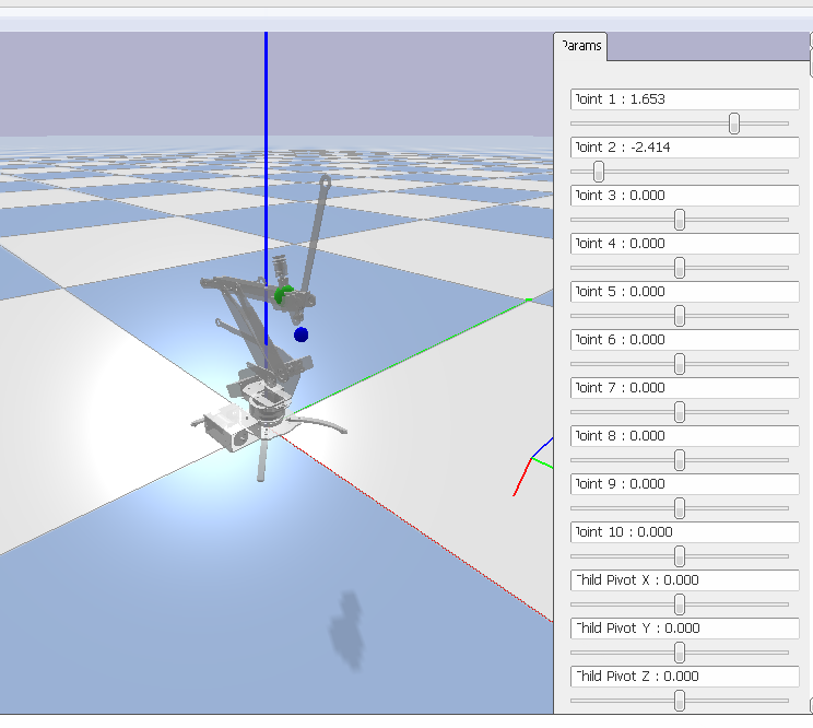 URDF model of UArm with defined axes in each joint.
