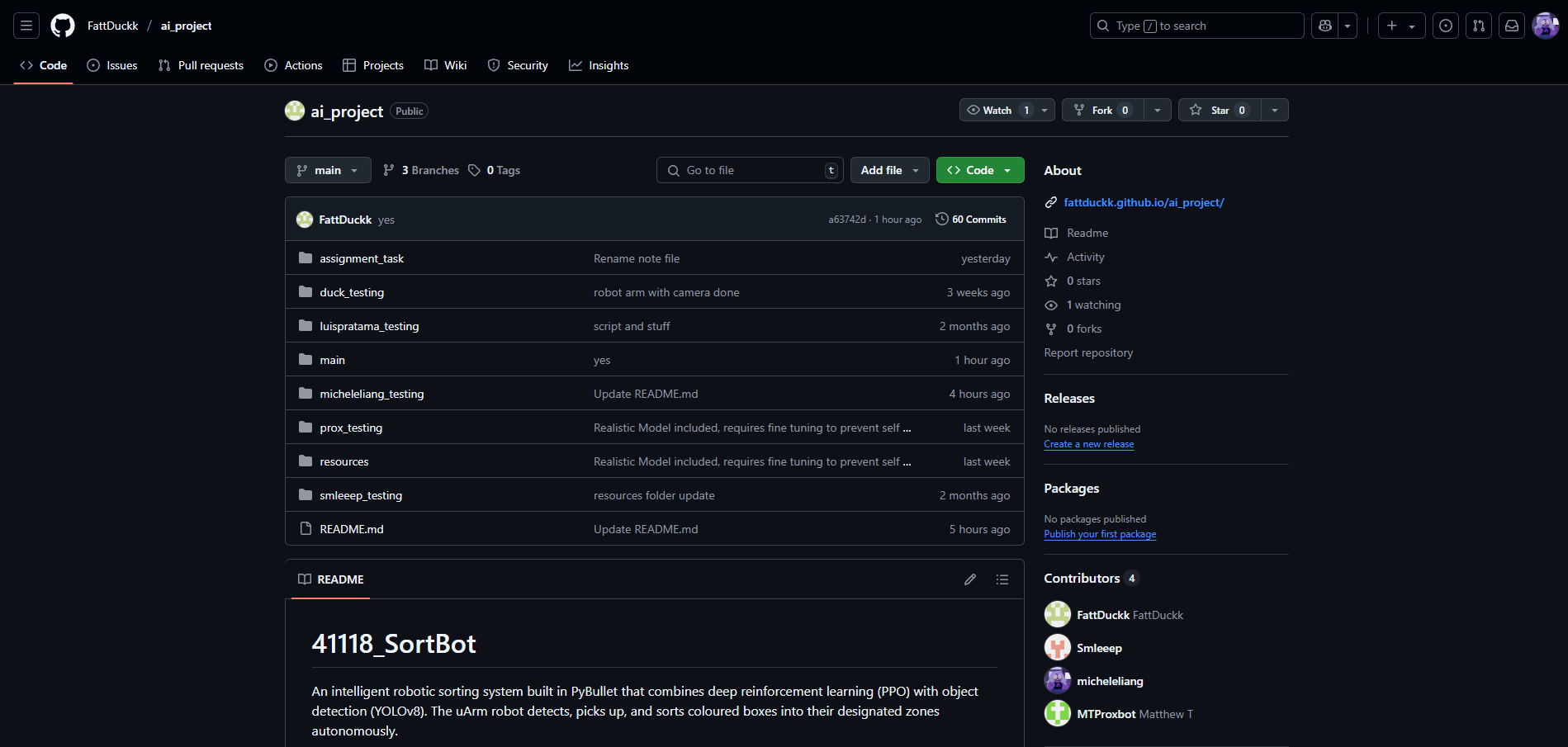 Screenshot of main branch in the GitHub repository